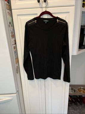 Lauren RL Black Zipper Tee Shirt XL